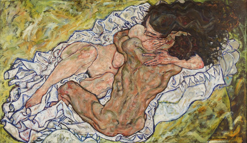 Painting "Embrace (Lovers II)" by Egon Schiele